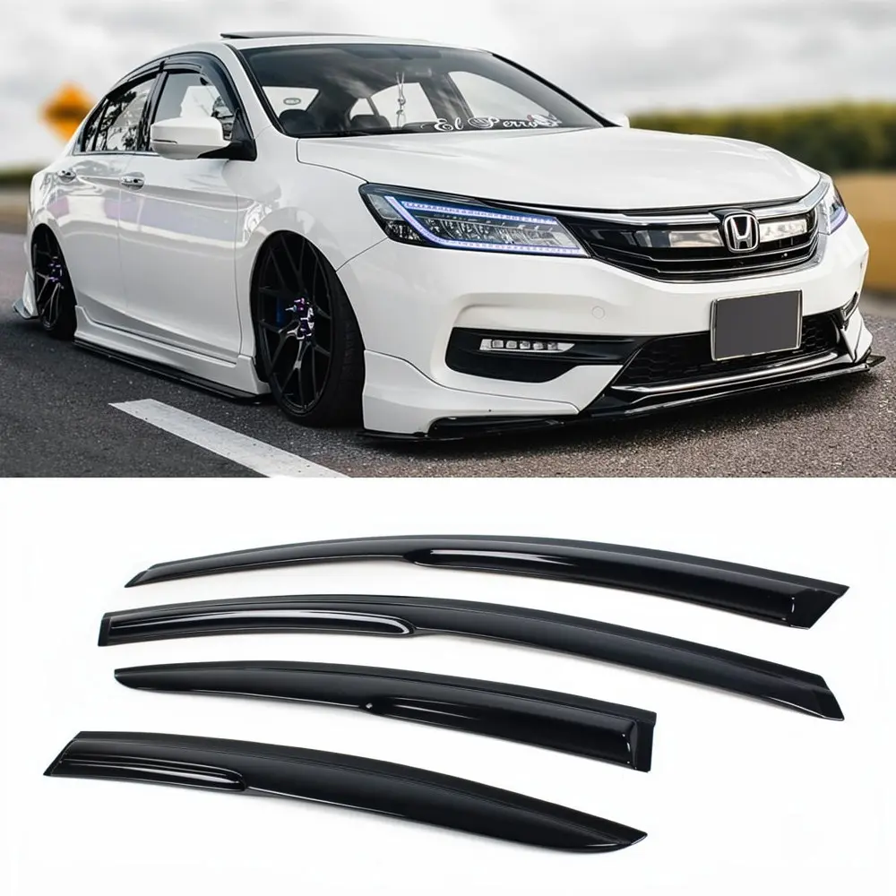 4-Piece Car Accessories Side Window Visor, Vent Window Deflector for 13-17 Honda Accord JDM Wavy Mugen Smoke Tinted Rain Guard, Vent Window Visors