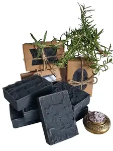 Midnight Calm Soap with Charcoal Vegan Organic Oils & Butters for Daily Use Gentle Face & Body Cleanser with Lavender Rosemary & Helichrysum Essential Oils