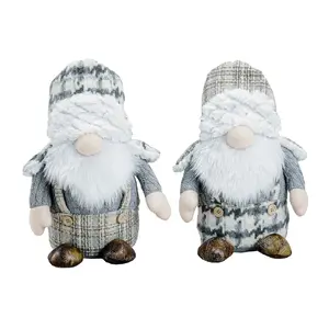 Santa's Workshop 12" Gray Plaid Gnomes, Set of 2