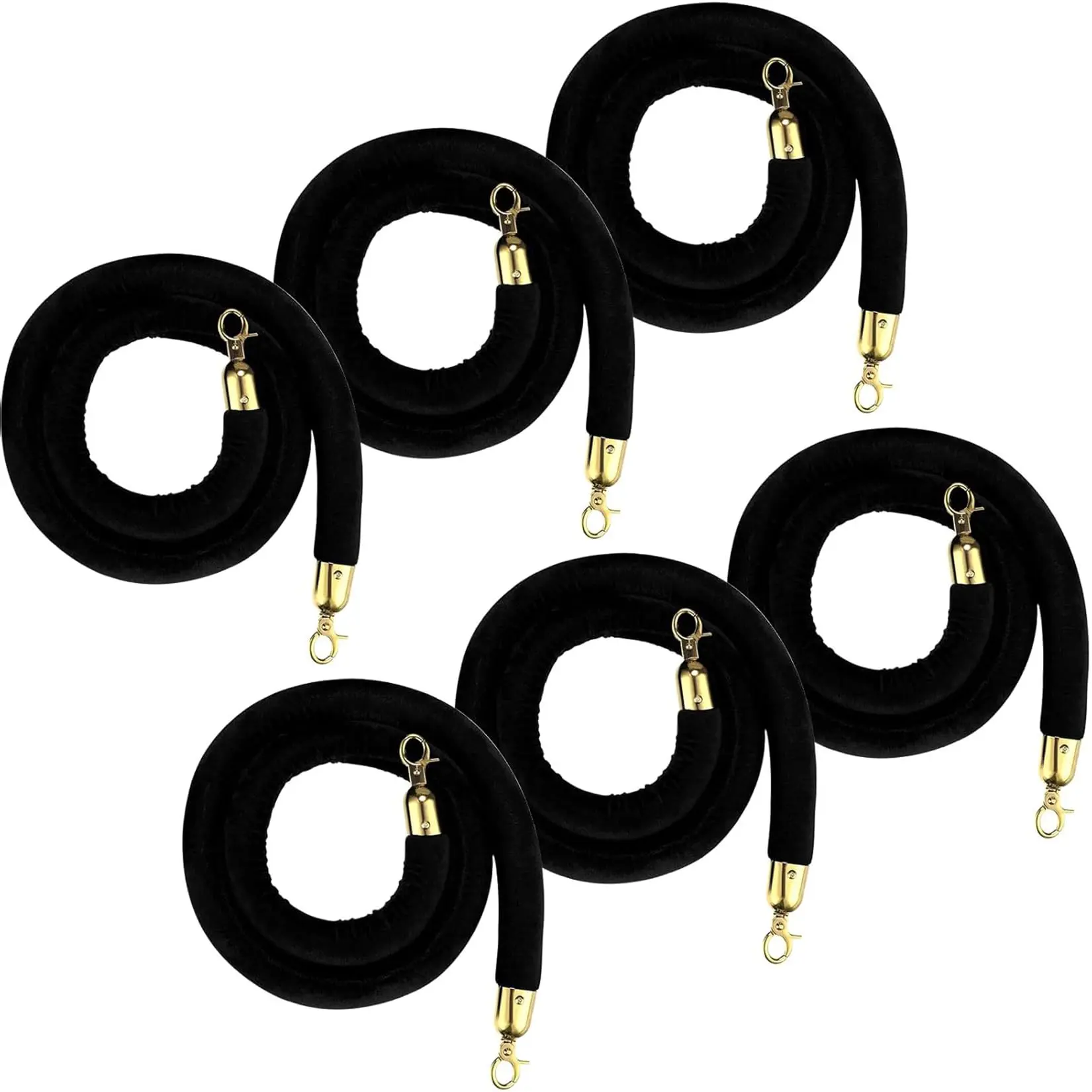 Garvee 6-Pack Black Synthetic Stanchion Ropes with Hooks, 5 ft Crowd Control Barrier Safety Ropes for Red Carpet Events, Hotels, Synthetic Rope