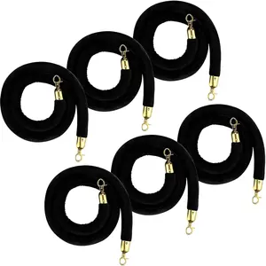 Garvee 6 Pack Black Stanchion Ropes with Hook, 5 ft Crowd Control Barrier Safety Rope for Red Carpet, Party Hotels, Convention, Theaters