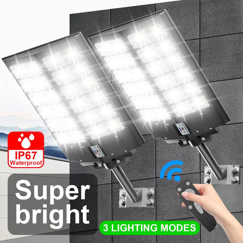 2-Pack Pro Large Solar Street Lights Outdoor IP67 Waterproof with Motion Sensor & 3 Lighting Modes for Yard Driveway Parking