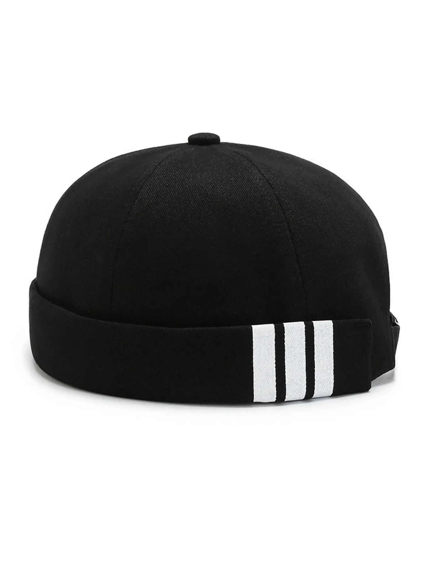 Striped Brimless Docker Cap with 4 Stripe Detail, Unisex Men Casual Skullcap Hat, Comfortable and Stylish Daily Headwear for Everyday Use