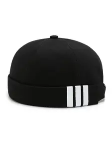 Striped Brimless Docker Cap with 4 Stripe Detail, Unisex Casual Skullcap Hat, Comfortable and Stylish Headwear for Everyday Use