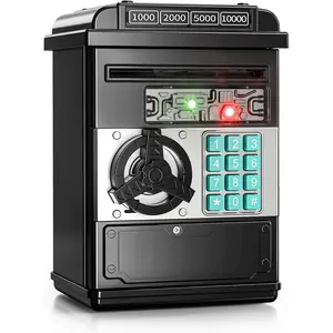 Piggy Bank for Kids, Electronic Coin Money Bank for 3 4 5 6 7 8 9 10 Year Old Boys Girls Gifts, Cash Coin Can ATM Bank for Kids 5-7, Christmas Birthday Gifts (Black)