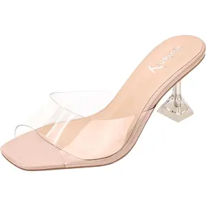 Vivianly Women's Clear Heels Sandals Transparent Stiletto Heel Slippers Backless Peep Toe Slip on Heeled Mules All Seasons Comfortable & Stylish