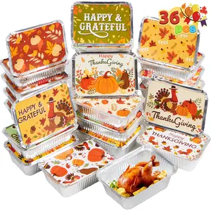36Pcs Thanksgiving Leftover Containers with Lids, Fall Festive To Go Food Containers, Thanksgiving Tin Foil Containers for Party Leftovers & To-Go Meals, Thanksgiving Party Disposable Containers