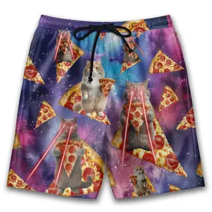 Funny Food Pattern Beach Shorts Summer Swim Trunks 3d Printed Pizza Hawaiian Shorts Kids Drawstring Lightweight Boardshorts