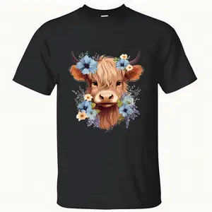 Western Highland Cow Highland T-shirt suitable for all men and women outdoor short sleeved T-shirtings in all seasons ready to wear 100 cotton