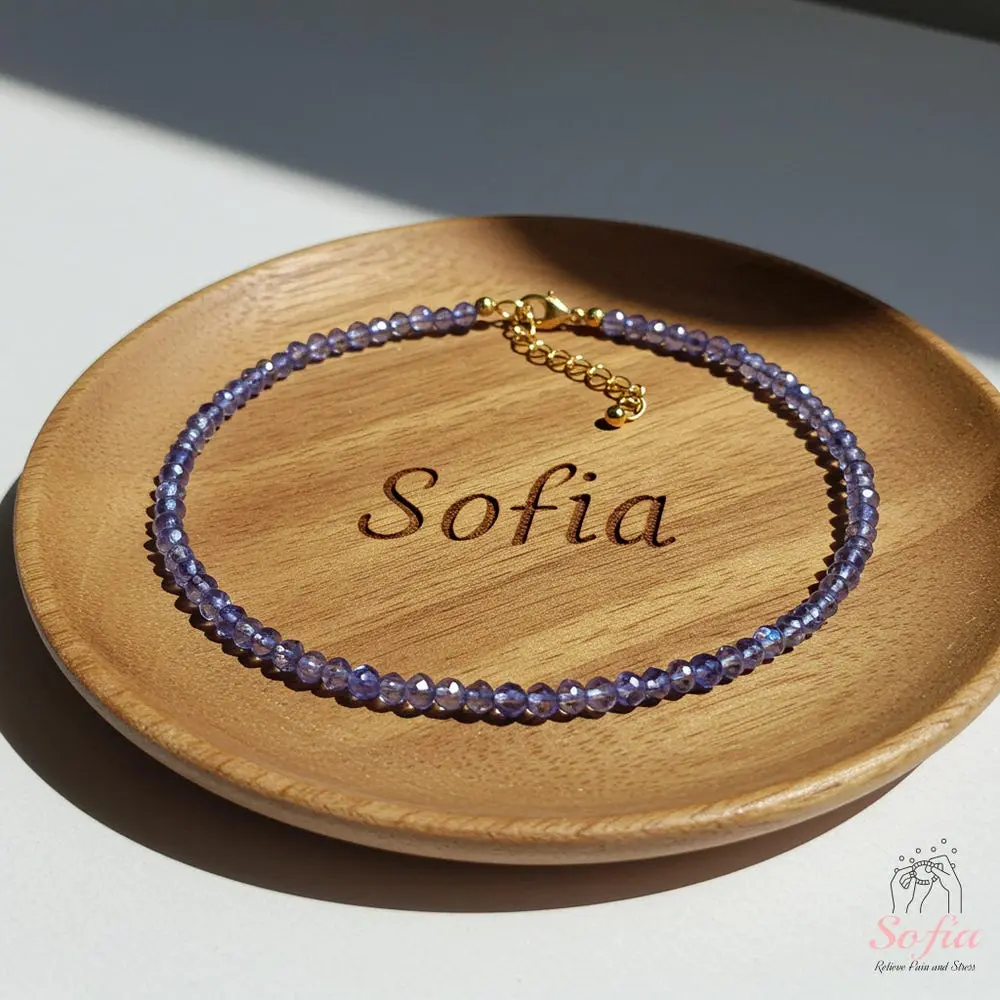 Sofia Natural Tanzanite Dainty Braided Bracelet, 2mm Light Blue-Purple Crystals, Adjustable Minimalist Crystals Bracelets & Anklets, Daily Wear Gift for Mother, Minimalist Natural Crystal Bracelets & Anklets