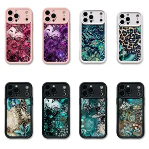 Vintage Teal Leopard Print Aesthetic Phone Case, Leopard Zebra Butterfly Vintage Collage Art Phone Case, Boho Patchwork Tiered Lens Tough Case Collection, Suitable for iPhone 11-17 ProMax/Plus and Samsung Galaxy S23-S25