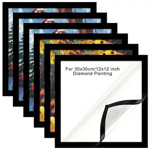 Magnetic Photo Display Frame 6pcs 30x30cm Art Deco Style Square Plastic Frames for Wall Window & Home Office with Self Adhesive Backing  Decor