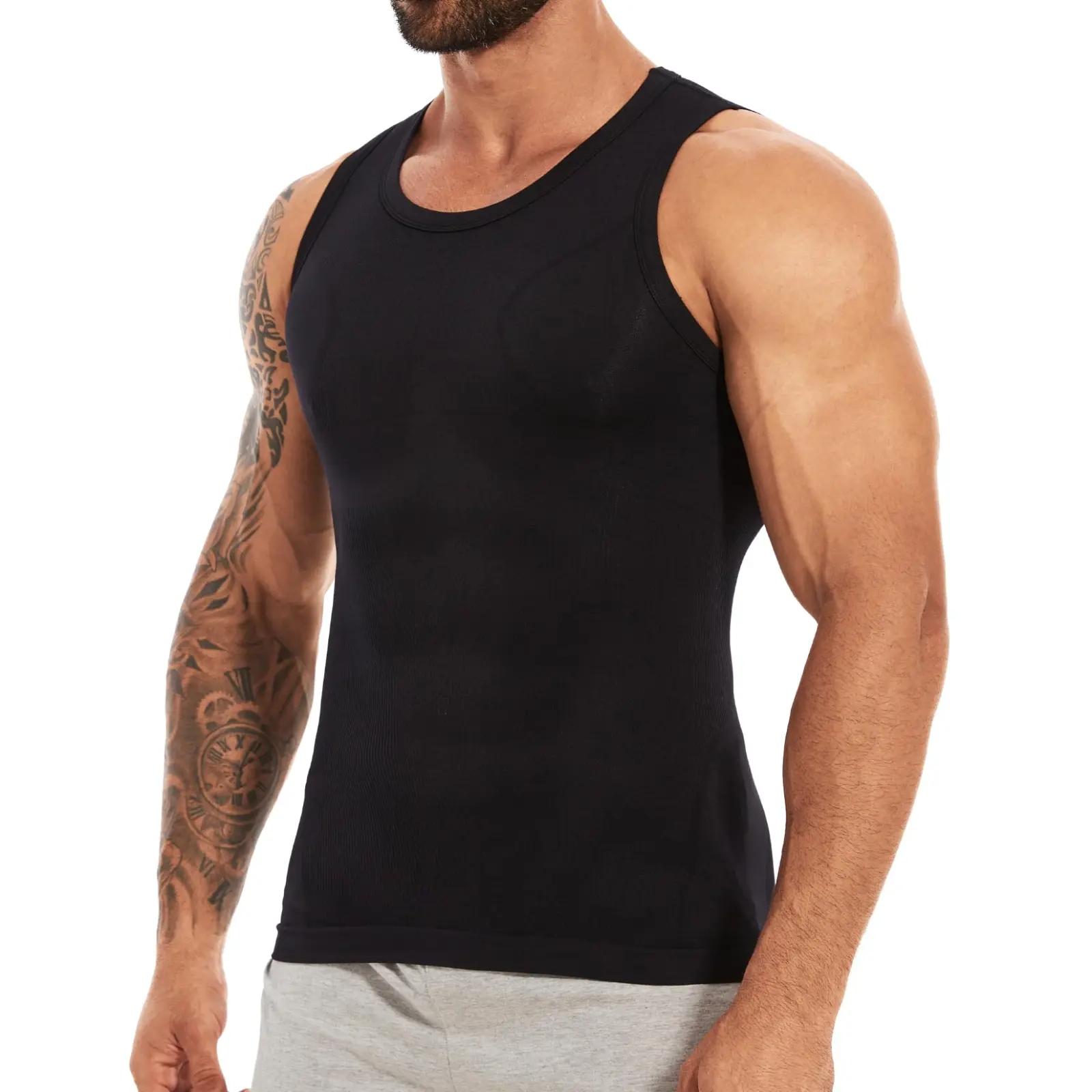 Joyshaper Shapewear Tank Top for Men, Seamless Crew Neck Fitted Undershirt with Tummy Control & Gynecomastia Support for Dating
