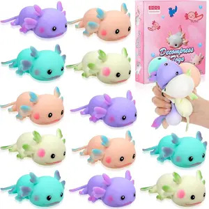 12 Pcs Axolotl Stress Relief Toys, Mini Squishy Animal Toys for Stress Relief, Mini Axolotl Toy for Pulling for Birthday, Christmas, Office, Stocking Stuffer Gift ADHD Autism Anxiety