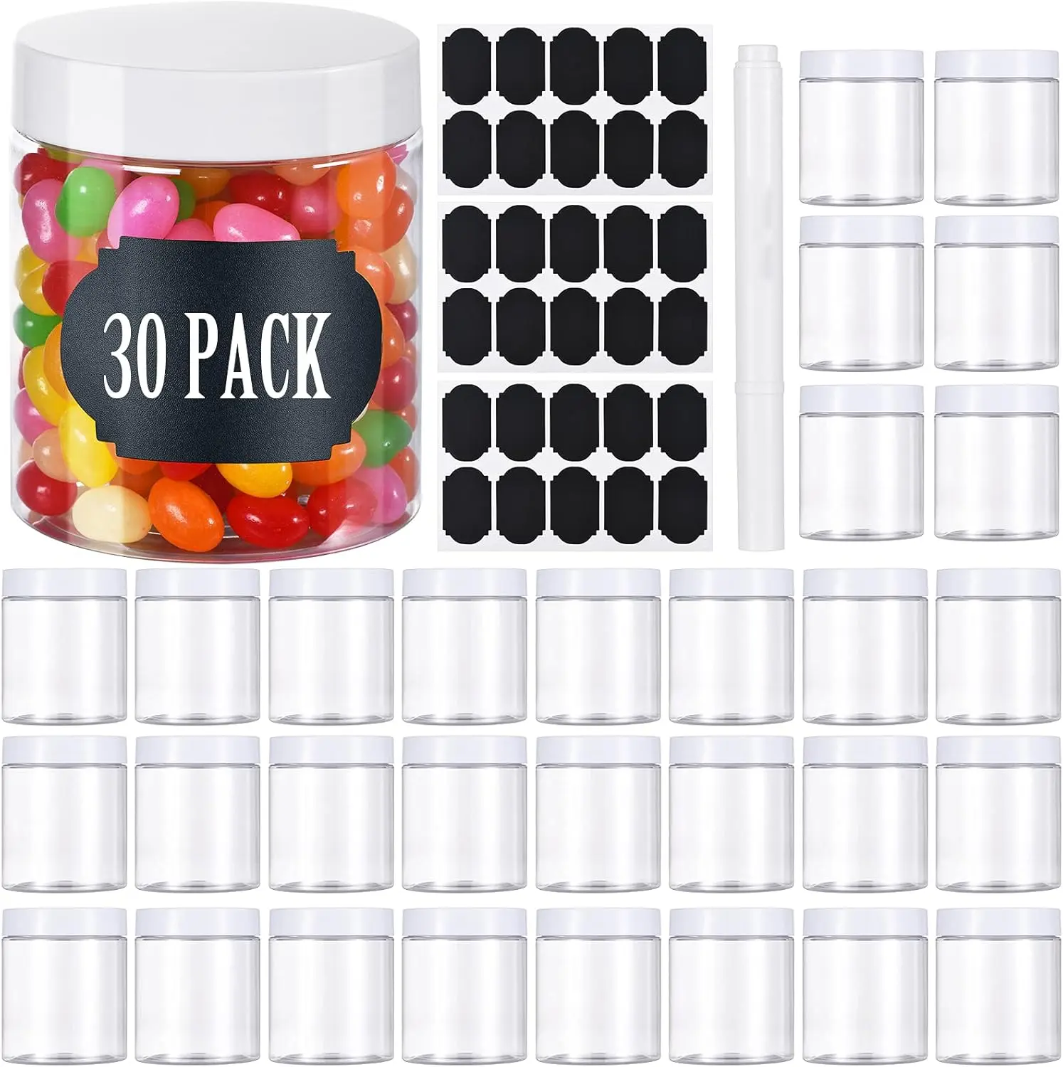Cake jars Plastic Jars with Lids, 8 oz Plastic Containers with Lids, Jars with Lids Ideal for Cake Jars Body Butter and Food Storage, Pack of 30