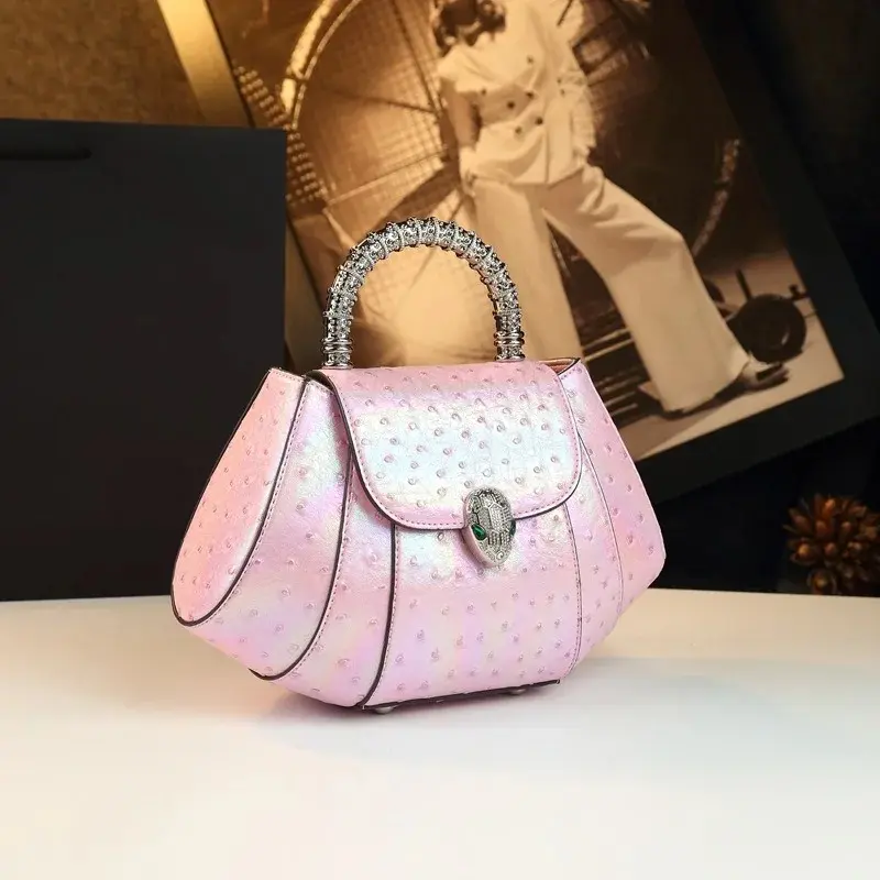 2026 New Style Light Luxury Colorful Unique Shape Ostrich Pattern Small Square Bag Patchwork Handbag Women's Bag Messenger Bag
