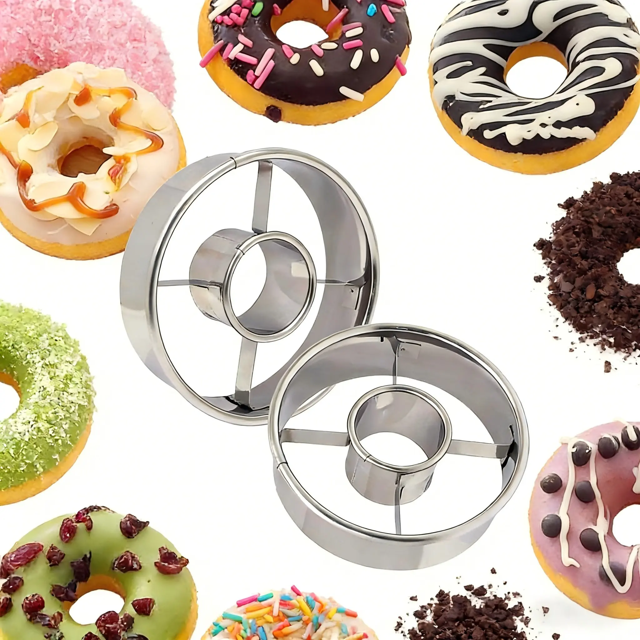 Donut Doughnut Cutter Stainless Steel Round for Home Kitchen DIY Dessert Baking Professional Easy Clean Durable Bagel Cookie Biscuit Pastry Baking Tool Gadget