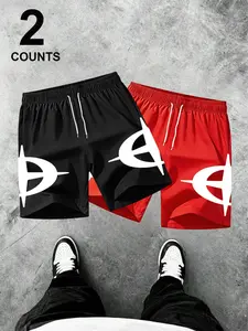 Men's Star Print Sporty Shorts, Loose-Fitting Breathable Fabric, Elastic Waistband with Drawstring, Large Pockets, Streetwear Style