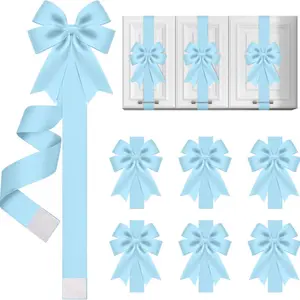 Large Bow Decor Set, 4/6/8 Pieces, Durable Ribbon, Elegant for Doors, Fireplaces, Cabinets, Holiday Decor, Party Decor, Blue Color