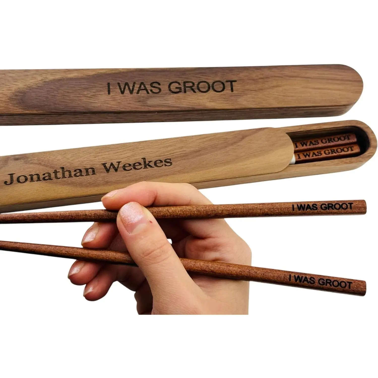 Walnut Chopsticks Reusable Engraved With Personalized Names Classic or Japanese Chinese Style Wood Dinnerware Utensils Wedding Birthday Anniversary Gift (Walnut Wood Chopsticks)