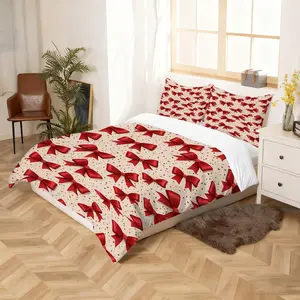 2/3 piece set of red bow polka dot bedding set, exquisite red bow themed bedding set, soft ultra-fine fiber material, brings a happy  fashionable holiday atmosphere, perfect bedroom decoration! Includes 1 or 2 pillowcases (without padding/zipper closure)