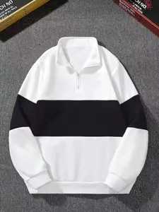 Men's Autumn Winter Half-Zip Stand Collar Sweatshirt with and Block Stripes, Casual Slim-Fit Loose Top for Men