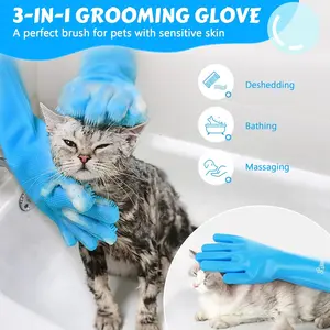 Pet Grooming Gloves - Heat Resistant Silicone Gloves, High Density Teeth, Enhanced Five-Finger Design, for Bathing and Massaging Cats and Dogs, Blue