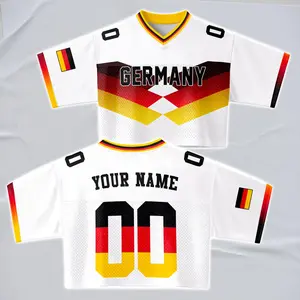 Custom Cheerleading Germany Football Jersey for Women, Personalized Printed Name Number Mesh Crop Top, White Navy Soccer Jersey,German Shirt