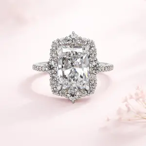 Maxine Halo 925 Sterling Silver 3.0ct Radiant Cut Engagement Ring,5A Cubic Zirconia Women's Ring Jewelry,Promise Ring for Daily,Travel,Proposal,Wedding,Birthday,Anniversary