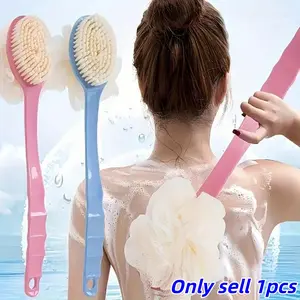 2-In-1 Back Cleaning Shower Brush Set, Long Handle Exfoliating Tool Body Scrubber with Bath Sponge, Durable Dual Head Design for Oily Skin Care, Bathroom Supplies, Bath Accessories