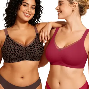 OEAK Women V Neck Crossover Mesh Wide-strap Seamless Jelly Bras Comfortable Bralette Soft Tshirt Bra No Underwire Push Up Everyday Bras