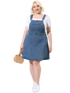 Agnes Orinda Plus Size Denim Overall DressJeans Jumpers Adjustable Strap Suspender Skirts