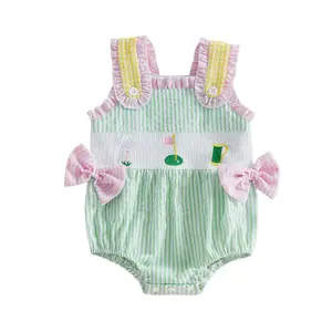 Infant Baby Girl Summer Romper Classic Ruffle Sleeveless Golf Embroidery Onesie Bodysuit Newborn Outfits 0-18 Months