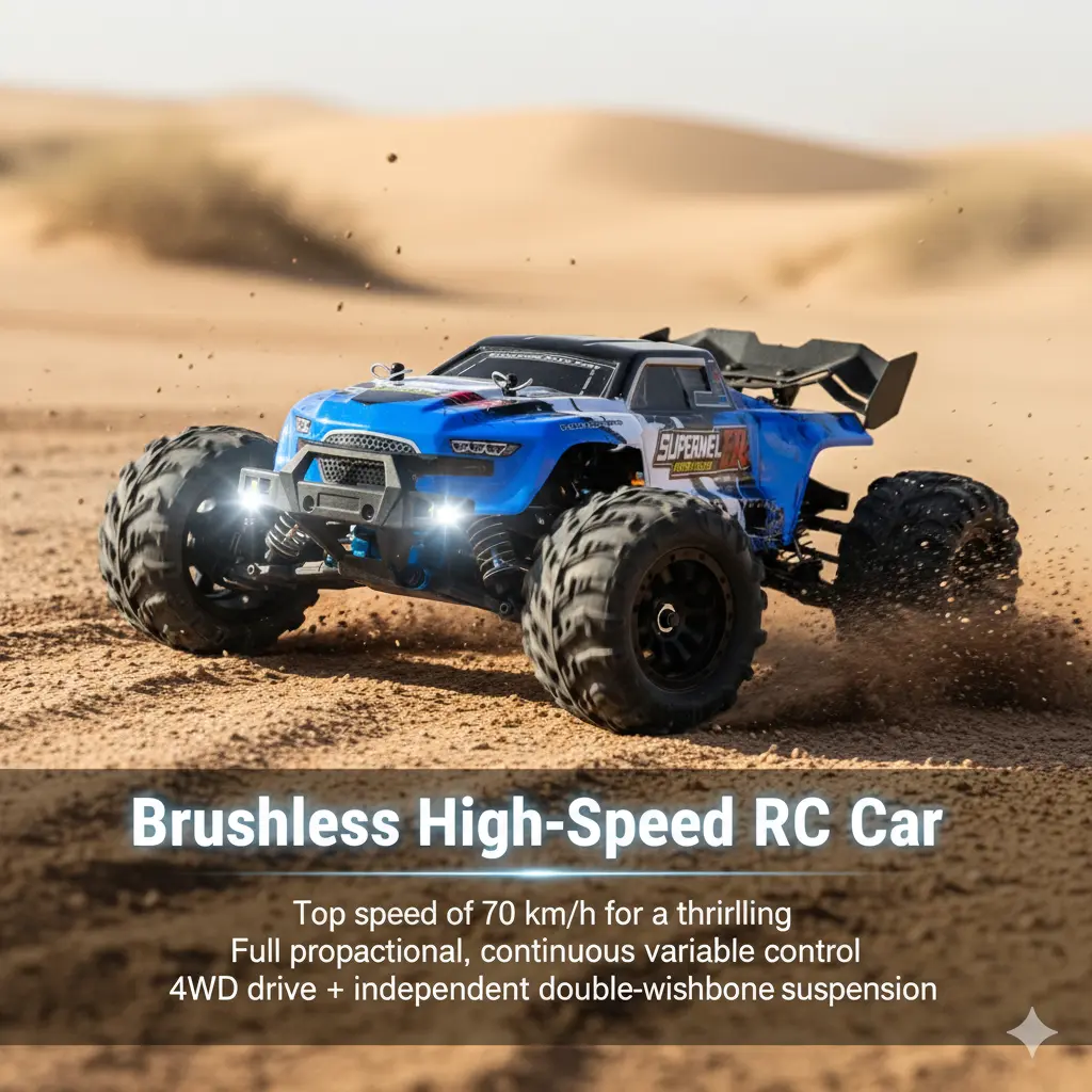 SUPERMELER 1:16 Scale Brushless 4WD RC Off Road Truck, 2.4G Remote Control Car with LED Lights, High Speed Drift Truck, Ideal Gift for Birthday, Christmas, Brushless Rc Trucks