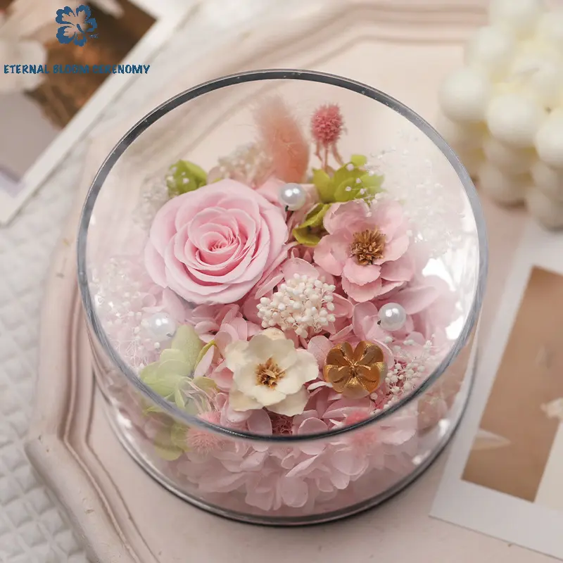ETERNAL BLOOM CERENOMY Hand-Made Exquisite Long-Lasting Preserved Flower Acrylic Box - Table Decor, Gift-Ready Present for Valentine's Day, Mother's Day (Target Audience: Gifters), Decorative, Transparent