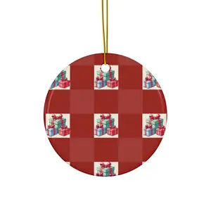 Stacked Christmas Presents Plaid Ornament | Ceramic Ornament