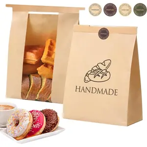 Paper Bread Bags for Homemade Baking-Tin Tie Tab Lock Sourdough Bags, Large Loaf Packaging With Clear Window for Storage - 48 Label Seal Stickers for Bakery Use