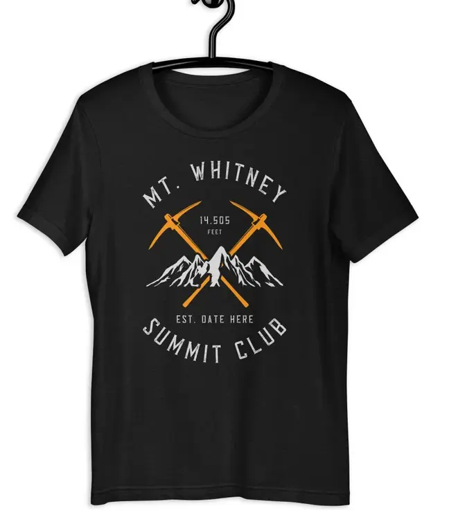 Personalized Mount Whitney Summit Club Unisex Tee Shirt, Peak Bagger ,Mountain Hiker ,Rock Climbing ,Trekker, Adventurer ,Nature Lover