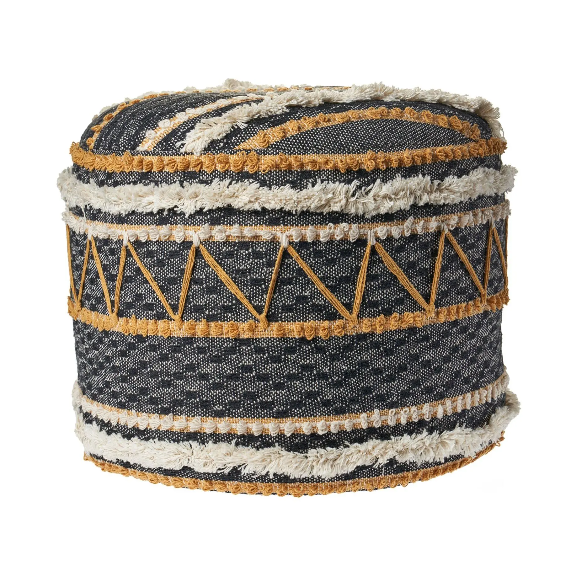 Ox Bay Striped Geometric Hand- Woven Cotton Po uf Ottoman