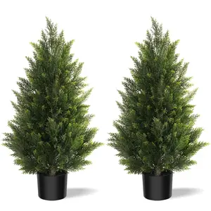2-Pack Artificial Cedar & Cypress Wood Plants, 3/4/5Ft Simulation Greenery for Courtyard, Front Porch Decoration, Home Decor Boxwood Accents