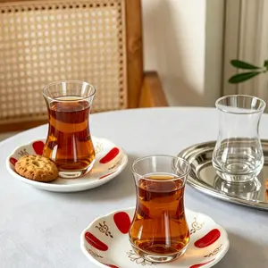 Elegant Red & Gold Foil Tea Cup & Saucer Set, Decorative Turkish Tea Glass with Ceramic Saucer, Unique Home Decor Coffee/Tea Set, Perfect Housewarming, Afternoon Tea, Birthday, Eid Gift