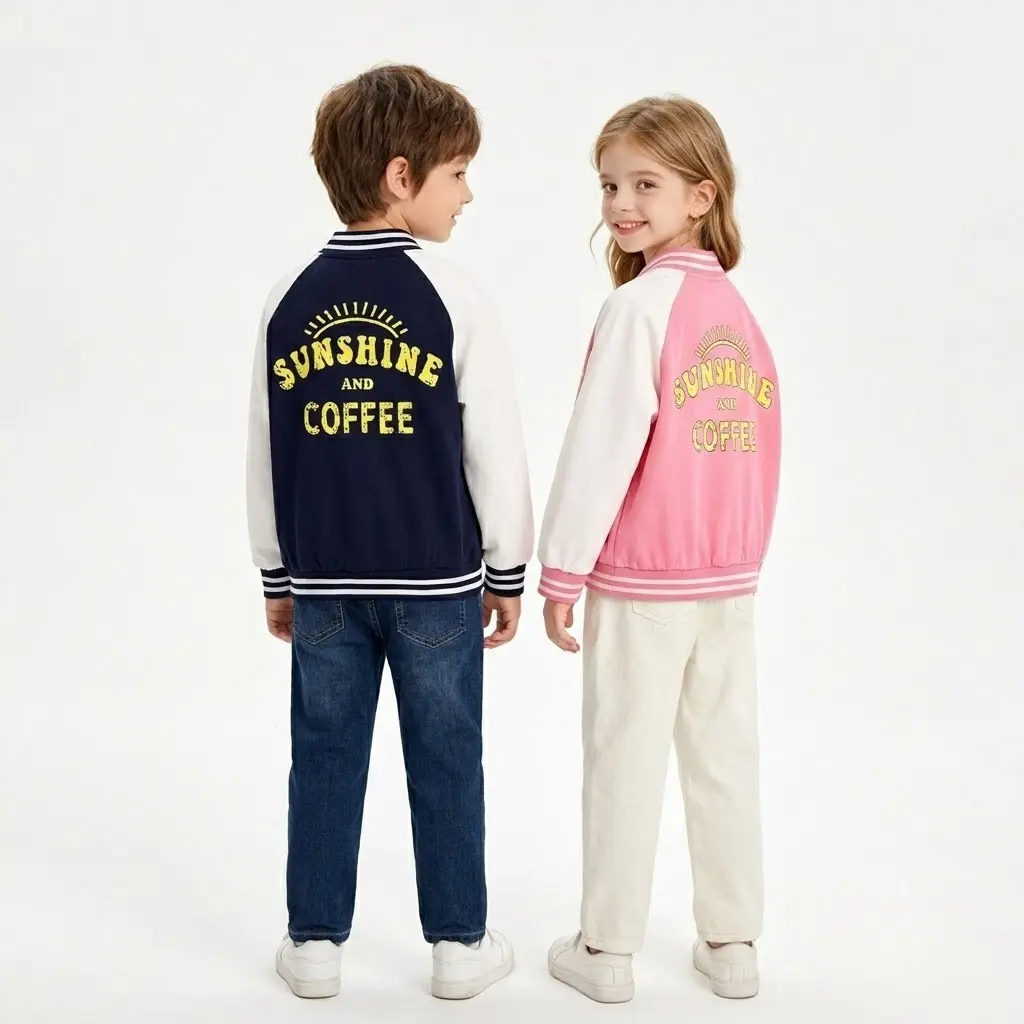 Kids Two Tone Raglan Sleeve Baseball Varsity Jacket, Soft Stretchy Knit Striped Collar Button Up Bomber Coat, Loose Casual Outerwear for Boys Girls School Weekend Outdoor