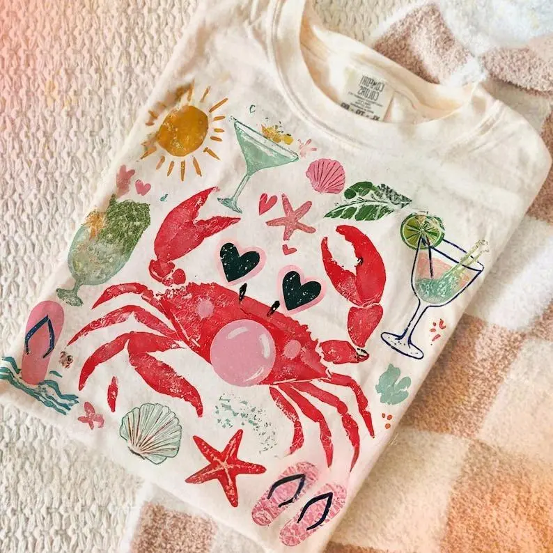 Comfort Colors Crab Blowing Bubble T-shirt, Coastal Nautical Shirt Summer Trending Gift For Her, Cotton Fabric
