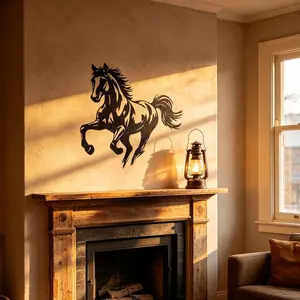 1 piece of retro metal horse mural, Wall Art Decor - black painted iron horse running decoration sign, suitable for home libraries, living rooms, Christmas - wall mounted, no electricity required, Home decor accessories