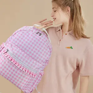 MONOBLANKS Plaid Ruffle Backpack  Trendy, Durable & Perfect Gift for School Girls in 2025!Ruffle Plaid Backpack Girl Pink/Blue Nylon for WomenOutdoor Travel Weekend Book Schoolbags Back toSchool Gifts for Kids！