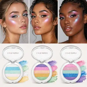 HANDAIYAN Rainbow Gradient Shimmer Highlighter & Eyeshadow Palette, Multicolor Pastel Glitter Powder, Blendable Long-Lasting Makeup for Face Body, Rave Festival Pride Party Cosplay highlight