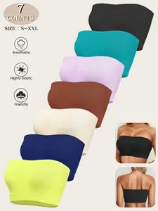 Women's Seamless Strapless Bra Set, Breathable Unpadded Underwear, Anti-Slip, All Seasons, Medium Support, Casual Style