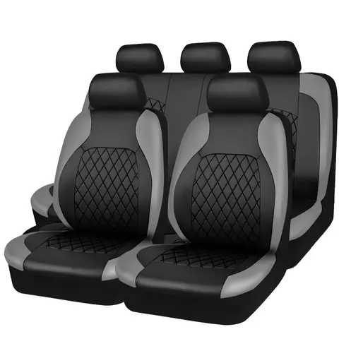 Universal for 5 Seats Full Set,Luxurious PU Leather Front and Rear Bench Back Seat Cover with 3mm Composite Sponge Inside for Cars, SUV, Trucks (Grey)