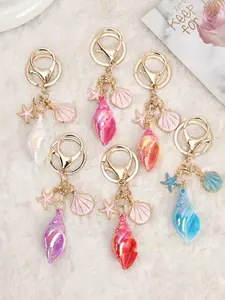 Creative Ocean Theme Keychain, Key Chain Charms, Small Shell Starfish Conch Bag Charm, Unique Backpack Accessory for Students, Fun Marine Gift Idea
