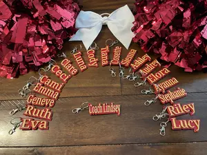 Cheerleading or Dance Team Keychain, Bag Tag, Luggage Tag, or Zipper Pull - Choose your team colors and names!